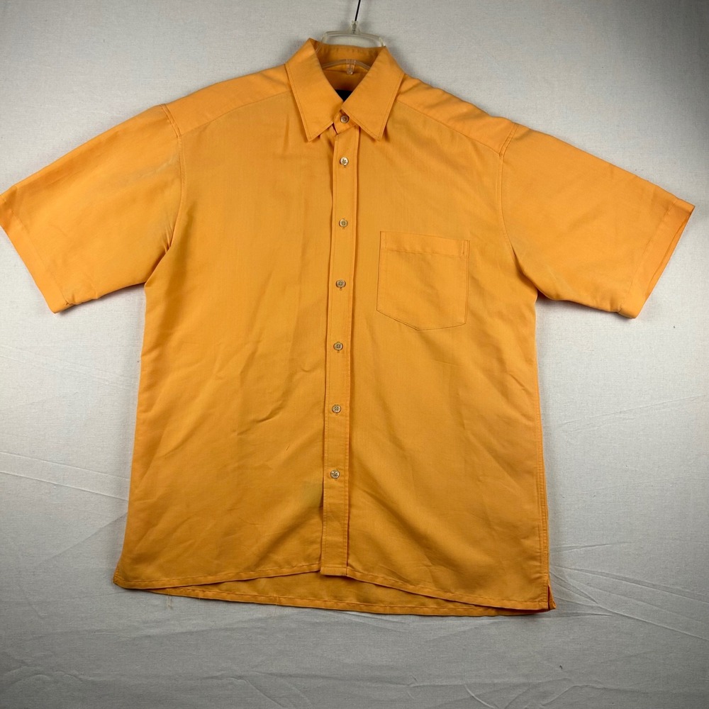 Bugatchi Mens Orange Short Sleeve Button Down Shirt Modal Rayon Blend Large